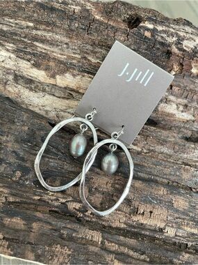 J. Jill Silver Hoop Earrings with Gray Pearl Drop